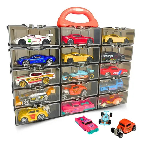 Kit 15 Carrinhos De Ferro Porta Maleta Compatível Com Hotwheels Atacarejo Kids