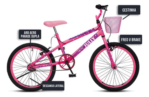 Bicicleta Infantil Colli Bike Jully - Rosa Neon - Aro 20 Com Cestinha Rosa