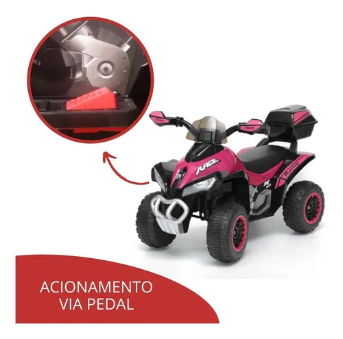 Mini Quadriciclo Moto Elétrica Criança Infantil Bateria 6V Luz Som Bivolt Rosa Importway Bw-129 Rs