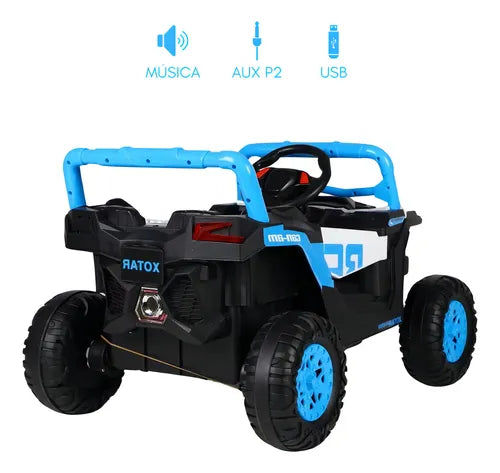 Carro Eletrico Infantil Utv 12v Azul Bivolt Luz Led Usb Controle Mini Jipe 2 Em 1