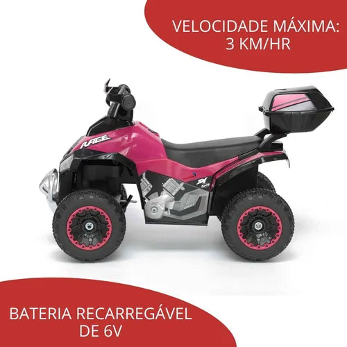 Mini Quadriciclo Moto Elétrica Criança Infantil Bateria 6V Luz Som Bivolt Rosa Importway Bw-129 Rs
