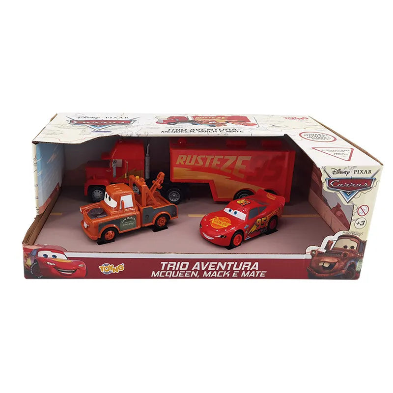 Conjunto de Carrinhos Disney Pixar Carros - Trio Aventura com McQueen, Mack e Mate - Toyng