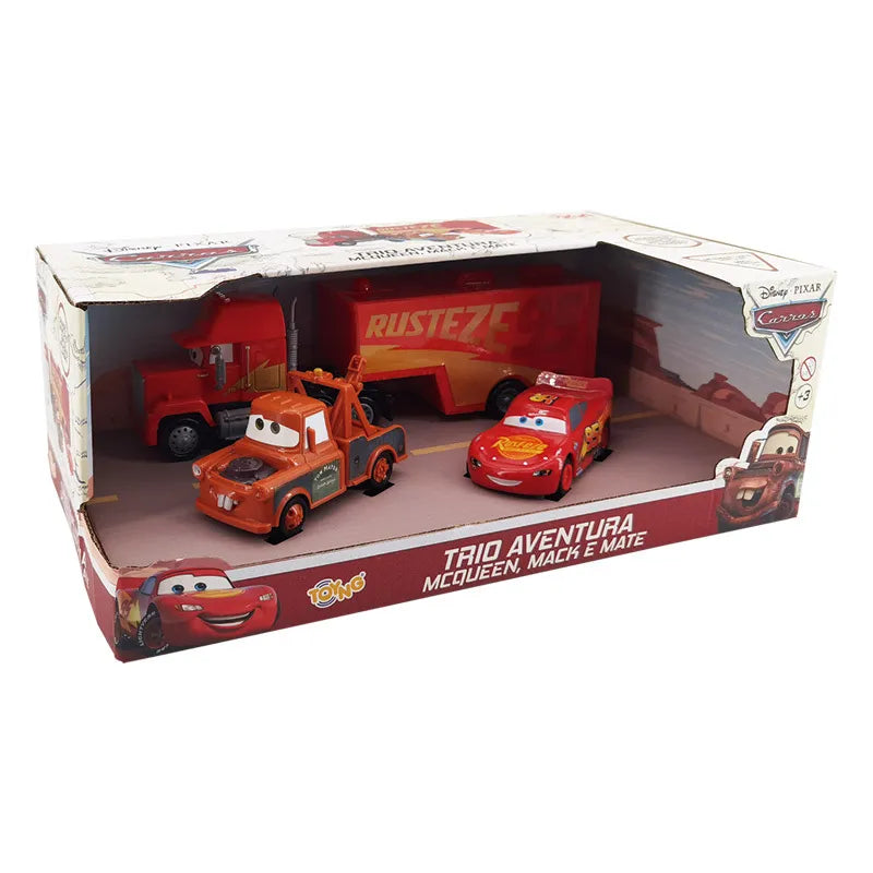 Conjunto de Carrinhos Disney Pixar Carros - Trio Aventura com McQueen, Mack e Mate - Toyng