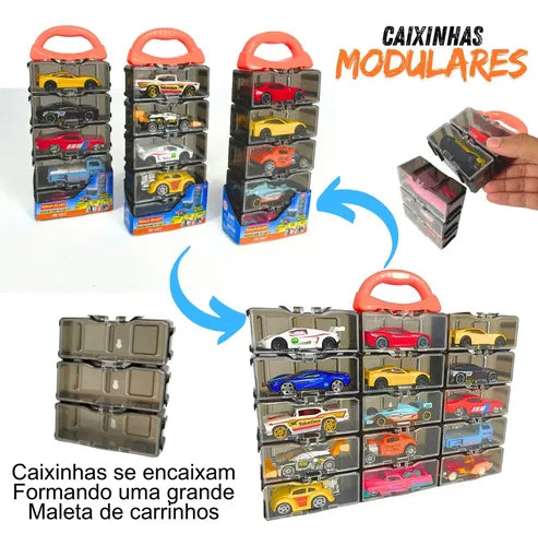 Kit 15 Carrinhos De Ferro Porta Maleta Compatível Com Hotwheels Atacarejo Kids