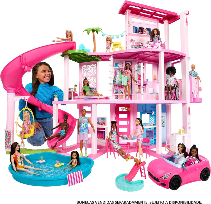 Casa dos Sonhos da Barbie - Três Andares, Escorregador e +75 Peças Incríveis