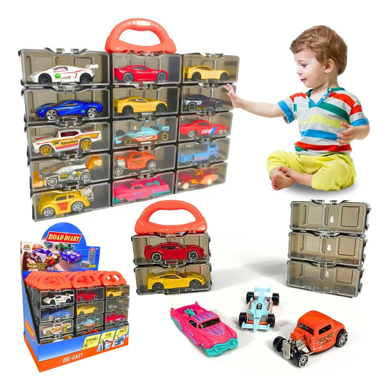 Kit 15 Carrinhos De Ferro Porta Maleta Compatível Com Hotwheels Atacarejo Kids